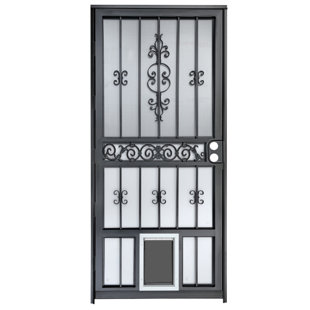 Metal screen door with dog outlet door